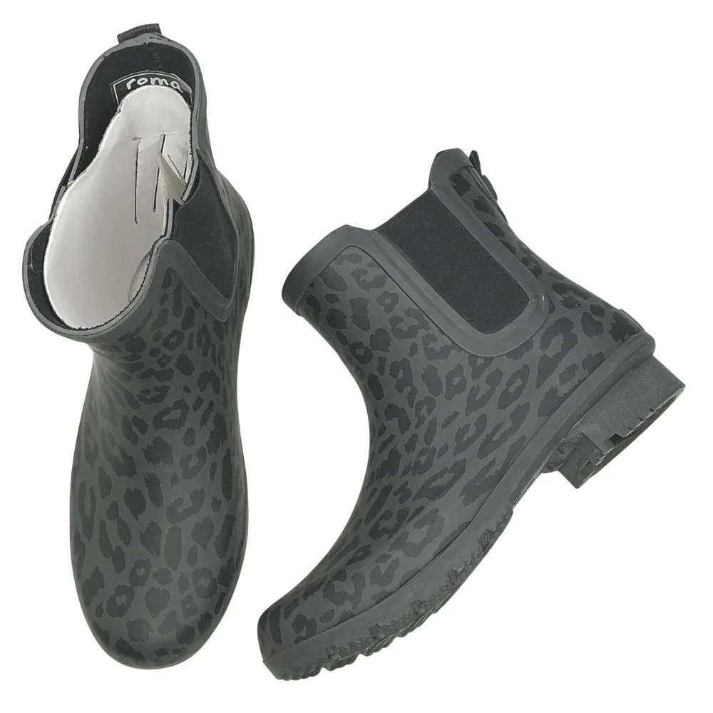 Roma Gray Leopard Rain Boots Women Size 7 Chelsea Style Waterproof Rubber